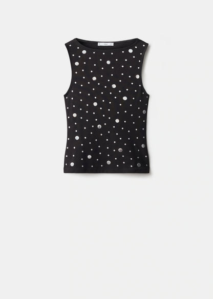 Boat Neck Top With Rhinestones