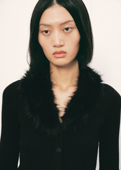 Cardigan With Fur Effect Collar