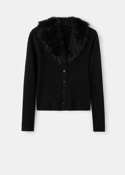 Cardigan With Fur Effect Collar