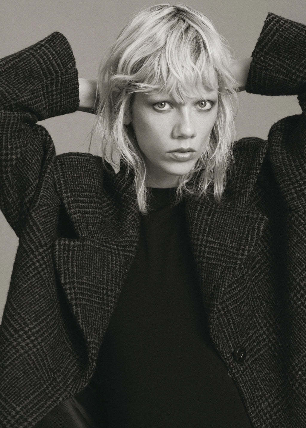 Checked Wool Blend Coat