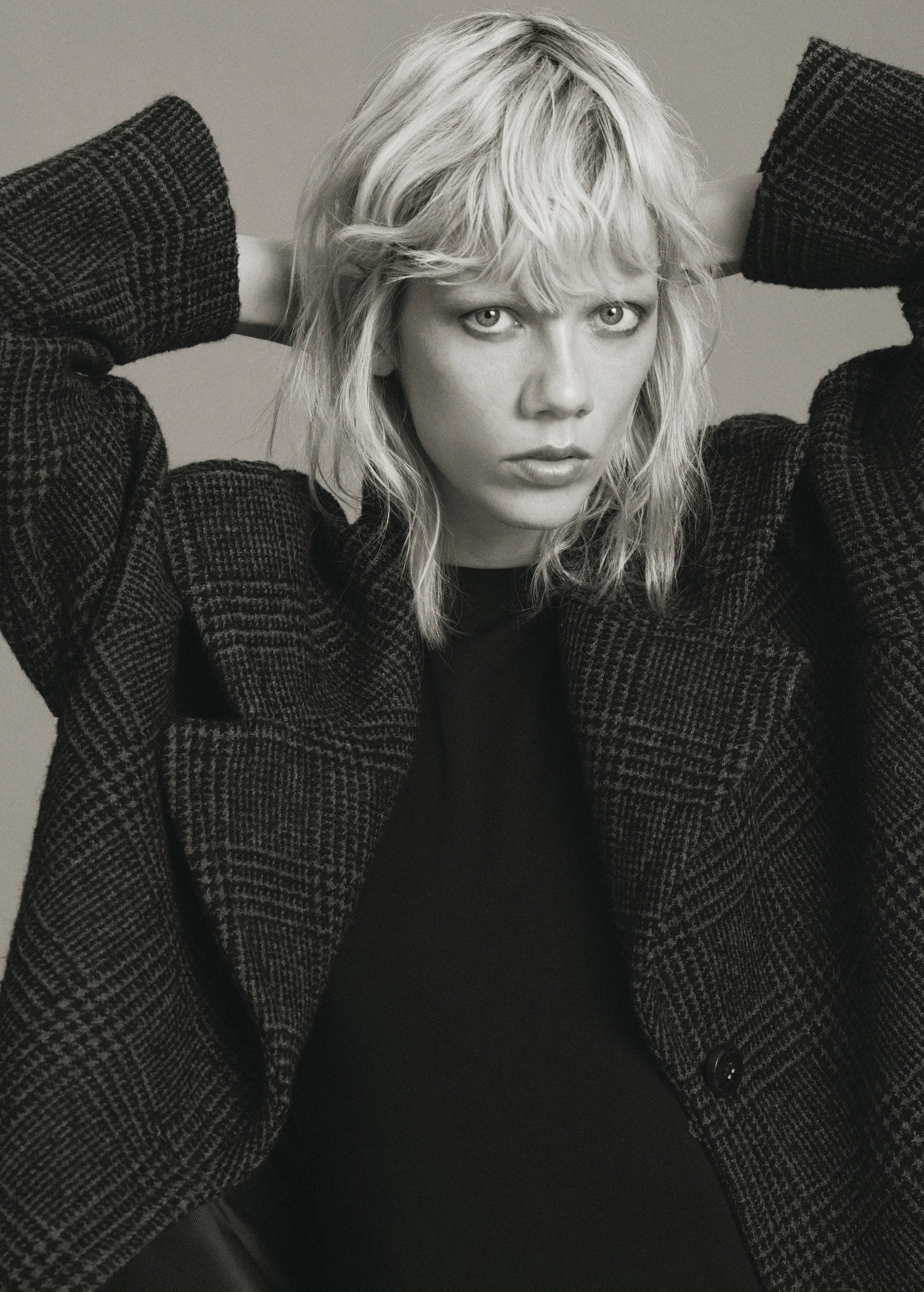 Checked Wool Blend Coat