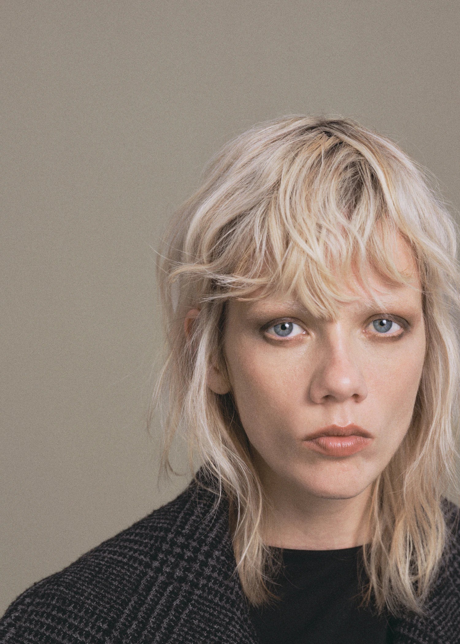 Checked Wool Blend Coat