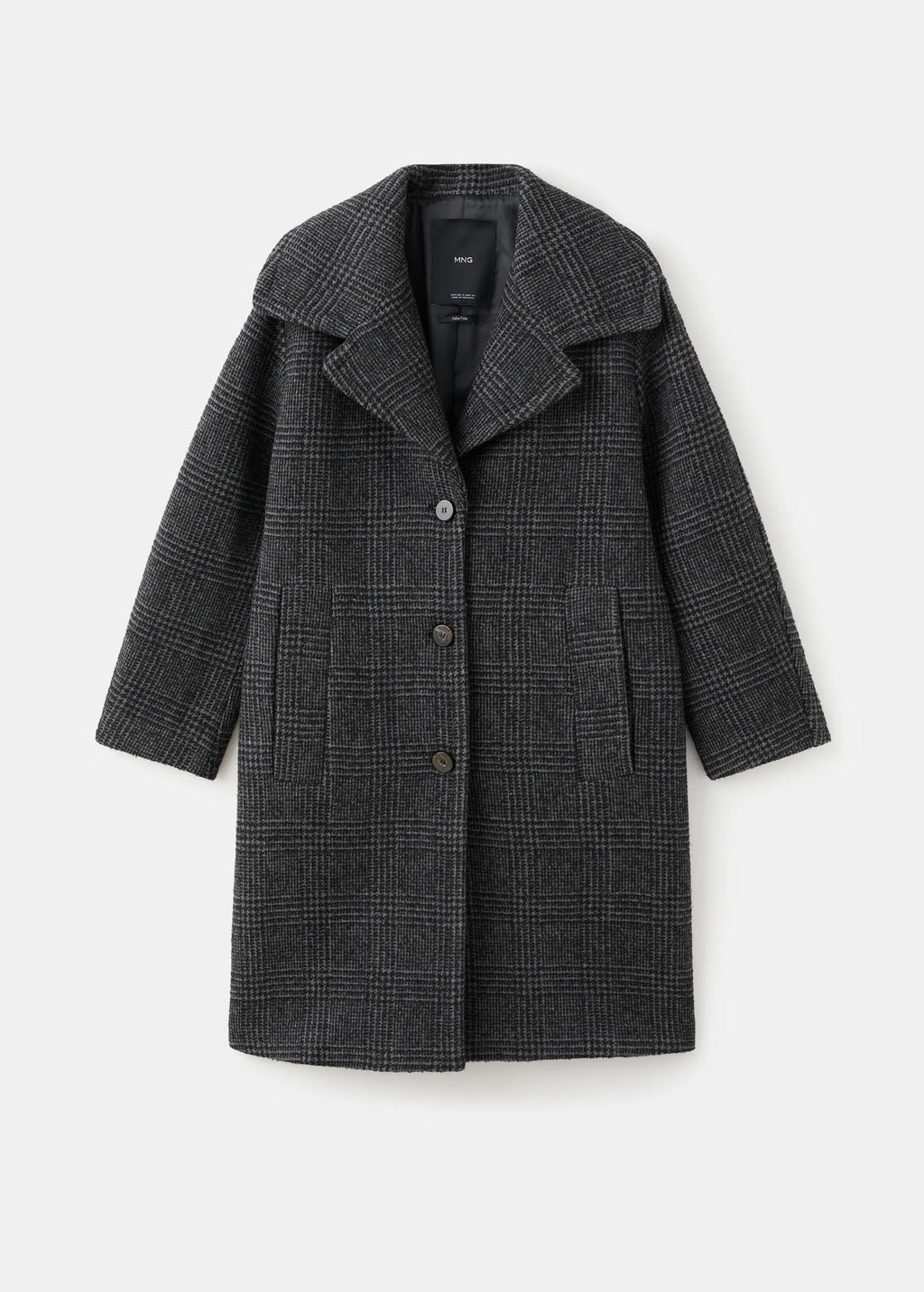 Checked Wool Blend Coat