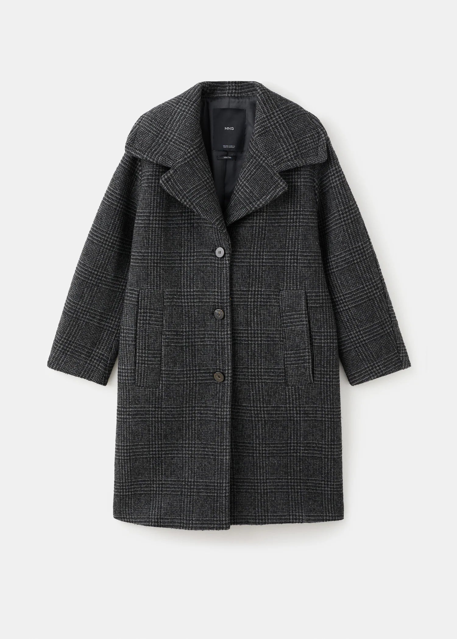 Checked Wool Blend Coat