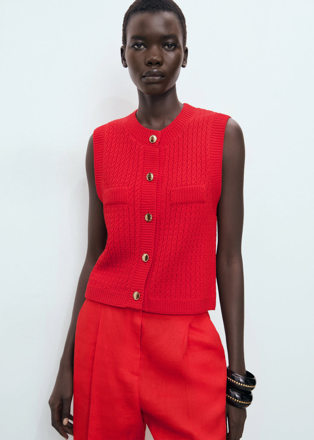 Chunky Knit Waistcoat With Buttons