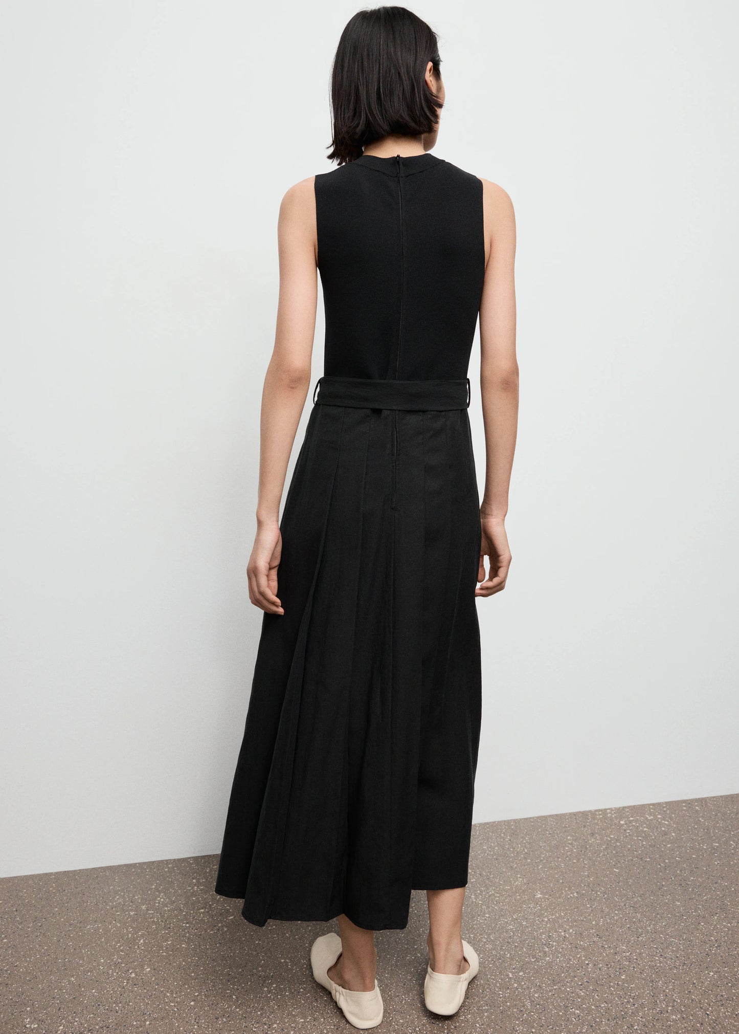 Combined Woven Dress With Belt