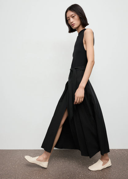 Combined Woven Dress With Belt