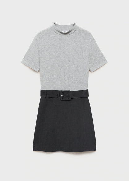 Contrasting Belt Dress