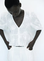 Cotton Blouse With Floral Embroidery