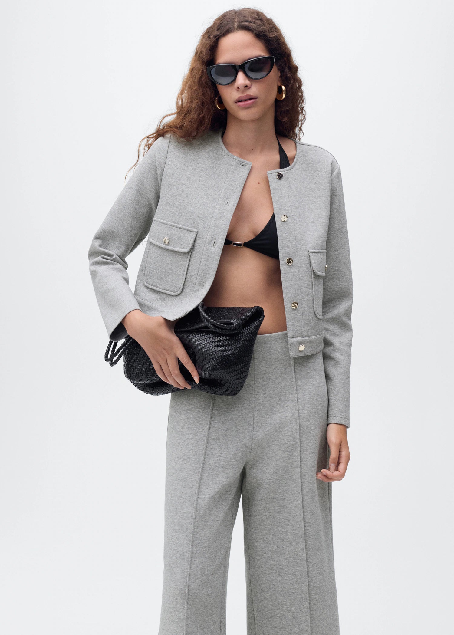 Cotton Cropped Jacket With Pockets