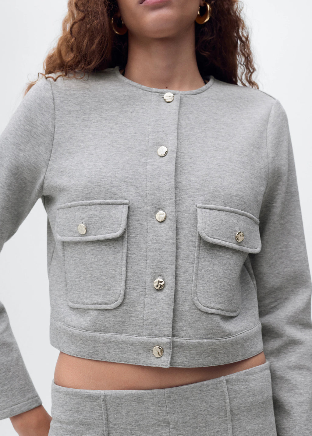 Cotton Cropped Jacket With Pockets