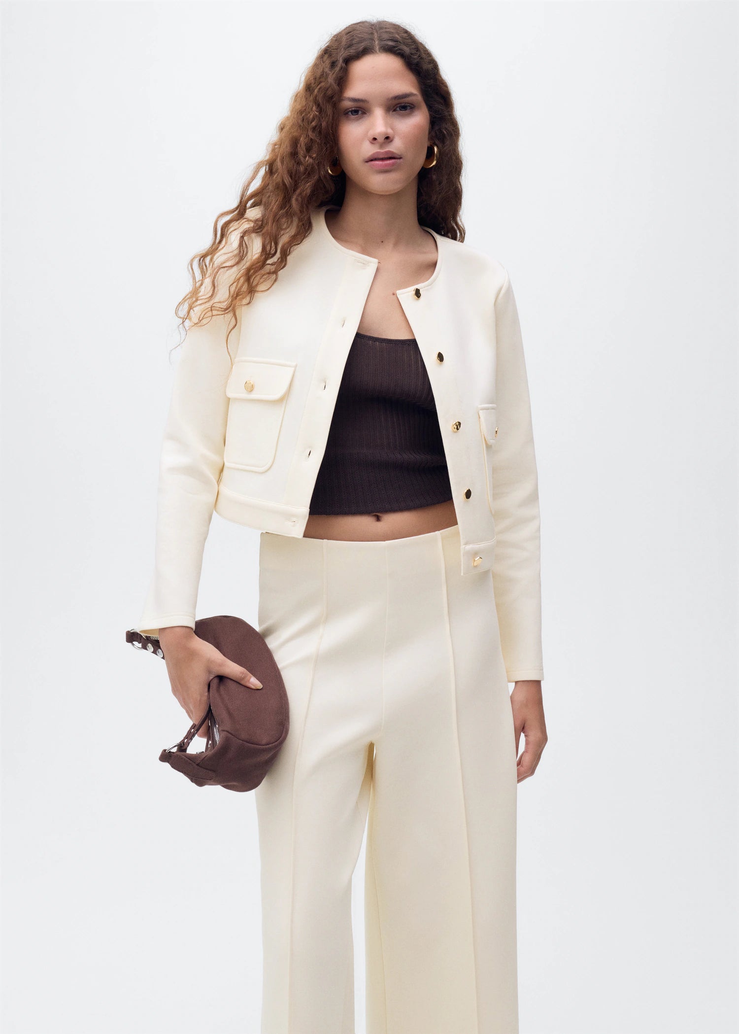 Cotton Cropped Jacket With Pockets