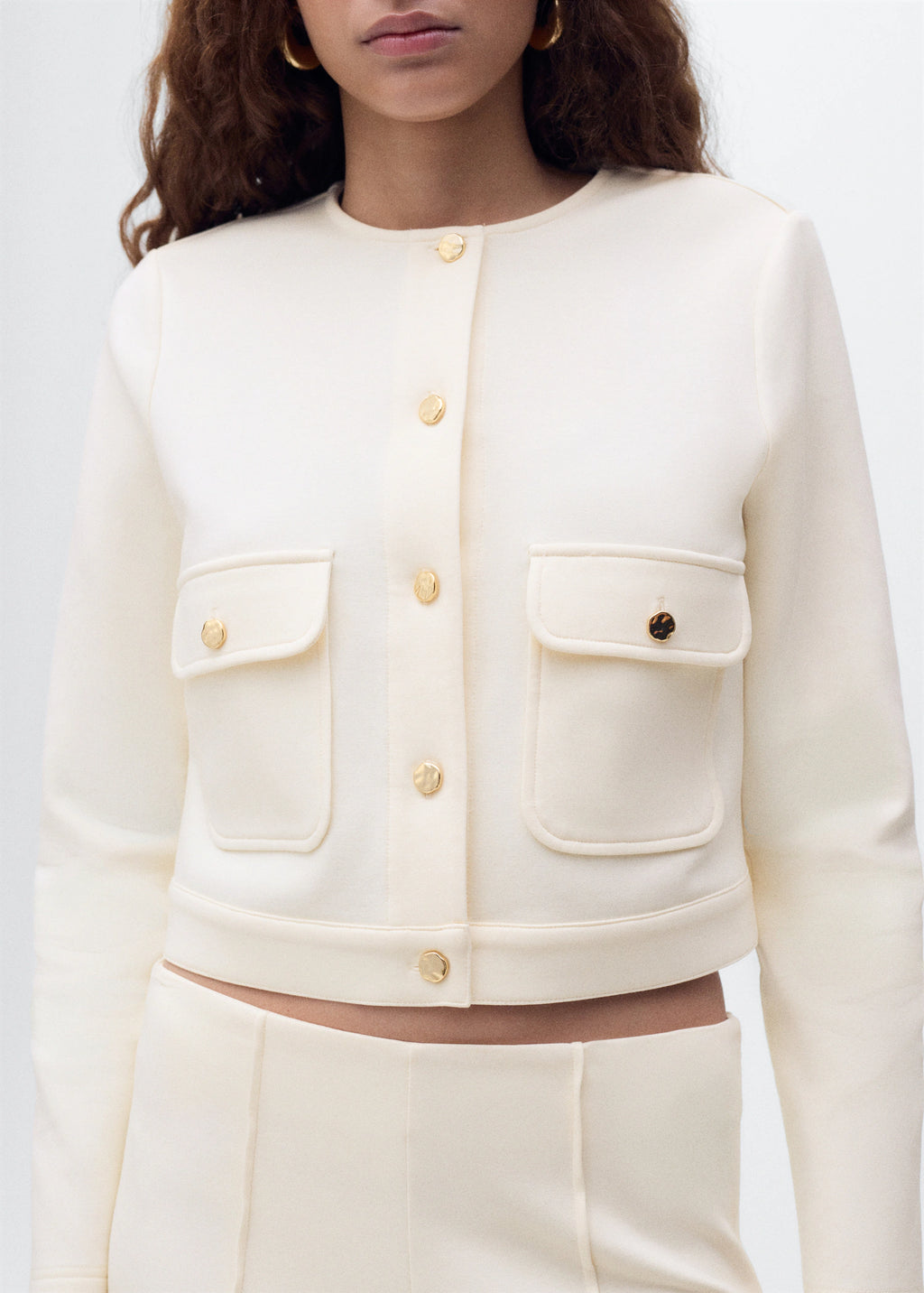Cotton Cropped Jacket With Pockets