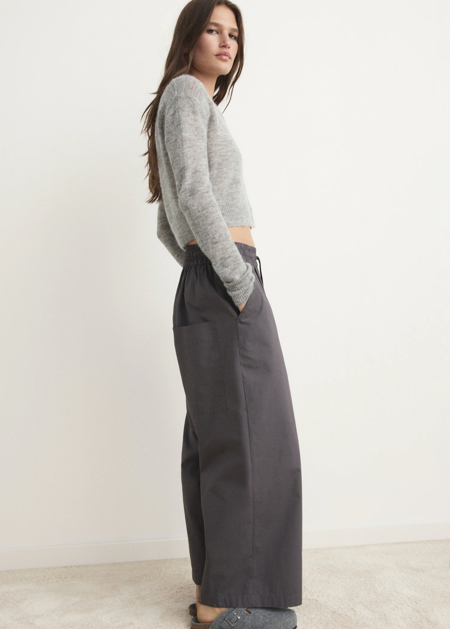 Cotton Cropped Trousers With Pockets