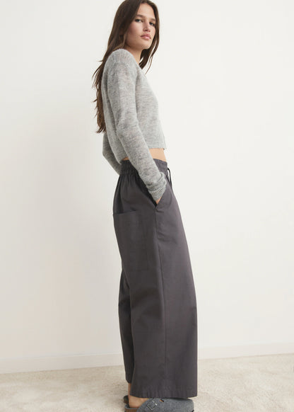 Cotton Cropped Trousers With Pockets