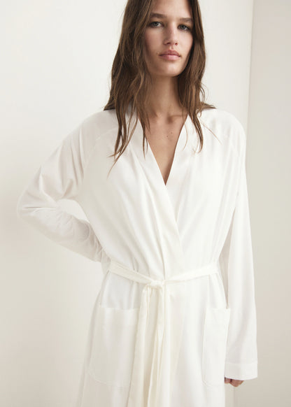 Cotton Dressing Gown With Satin Trim