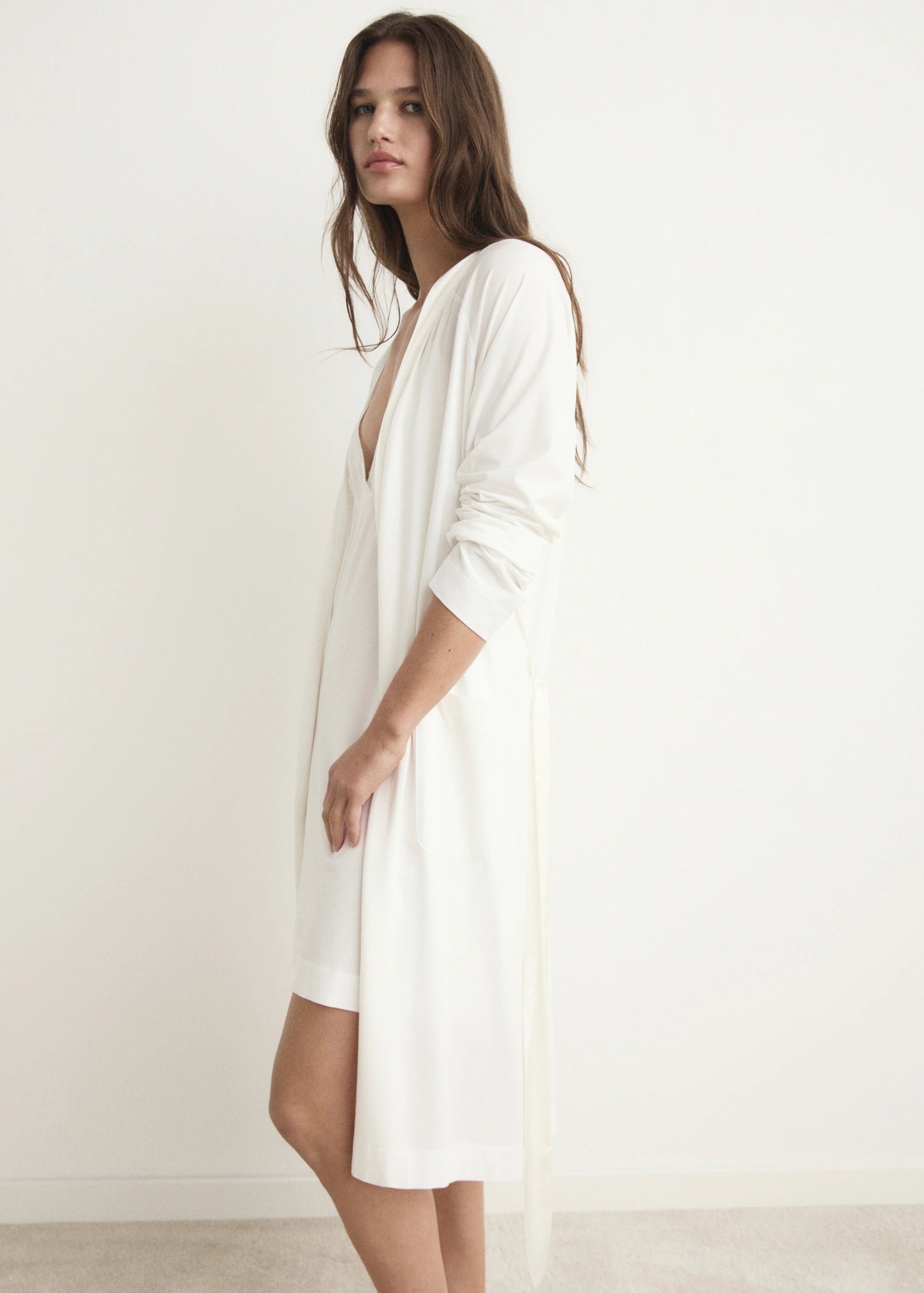 Cotton Dressing Gown With Satin Trim