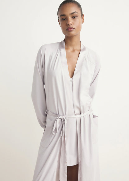 Cotton Dressing Gown With Satin Trim