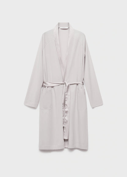 Cotton Dressing Gown With Satin Trim