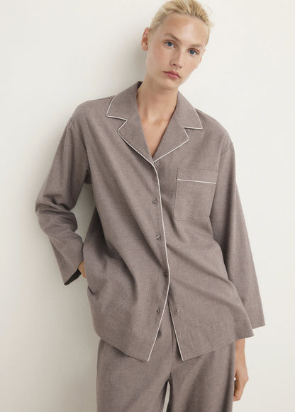 Cotton Flannel Shirt With Contrasting Piping