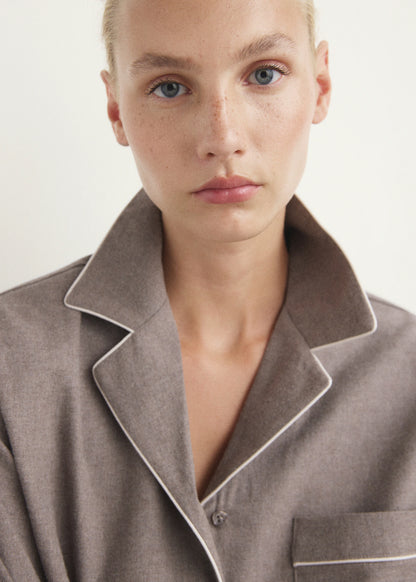 Cotton Flannel Shirt With Contrasting Piping