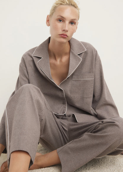 Cotton Flannel Shirt With Contrasting Piping