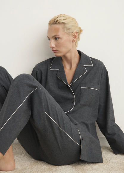 Cotton Flannel Shirt With Contrasting Piping