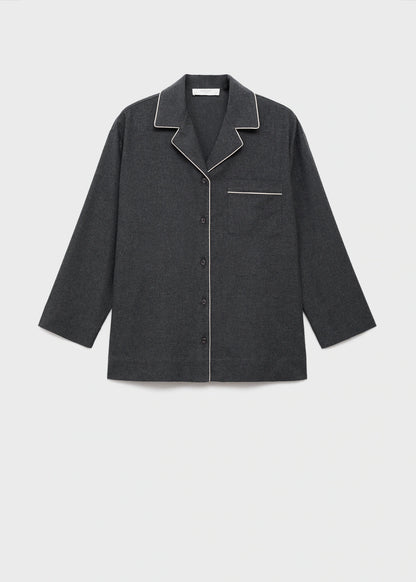 Cotton Flannel Shirt With Contrasting Piping