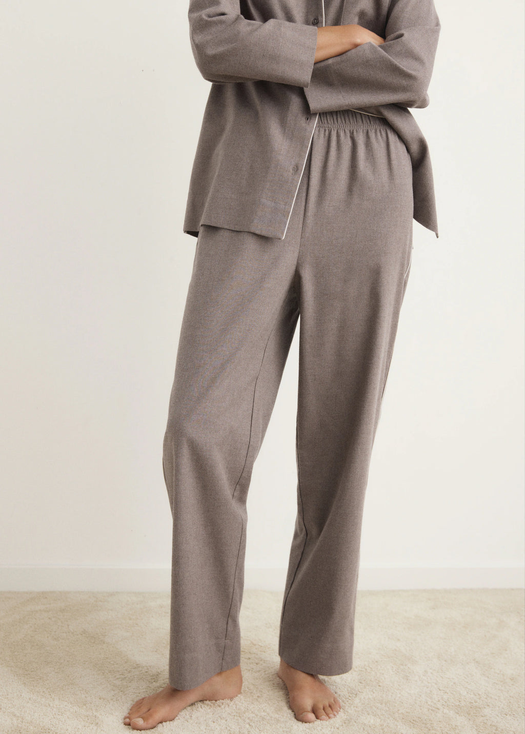 Cotton Flannel Trousers With Contrasting Piping