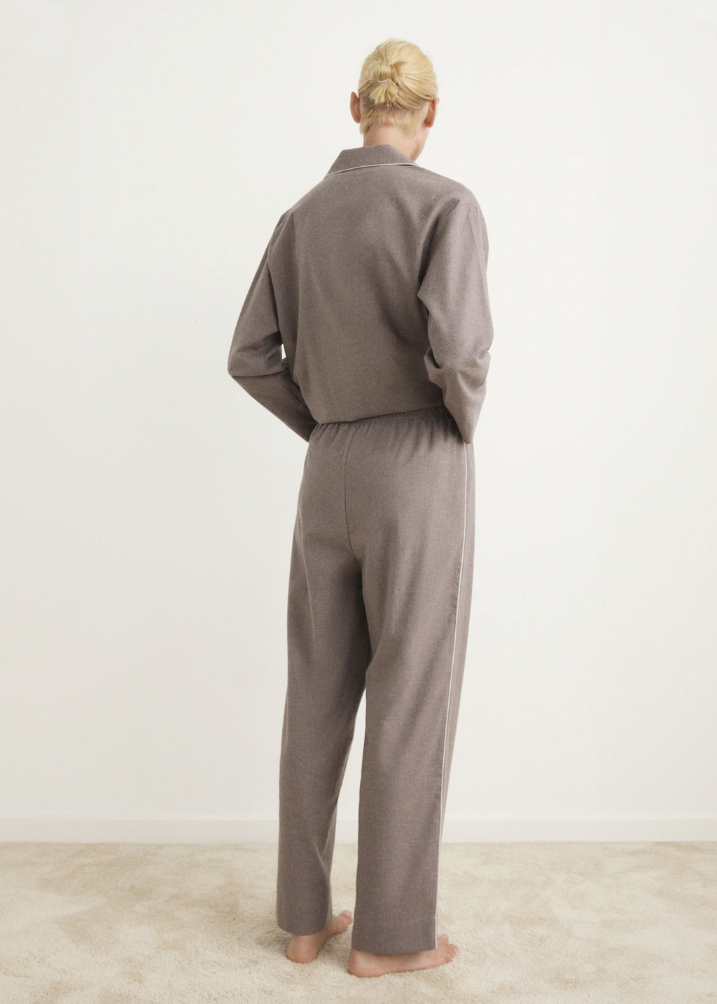 Cotton Flannel Trousers With Contrasting Piping