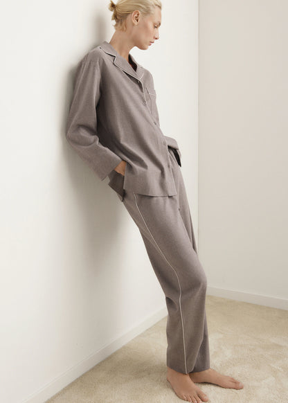 Cotton Flannel Trousers With Contrasting Piping