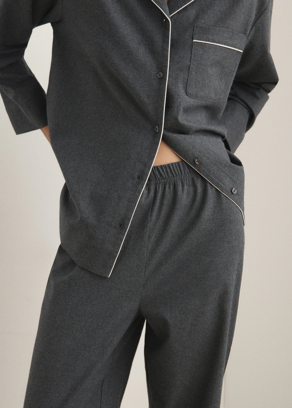 Cotton Flannel Trousers With Contrasting Piping