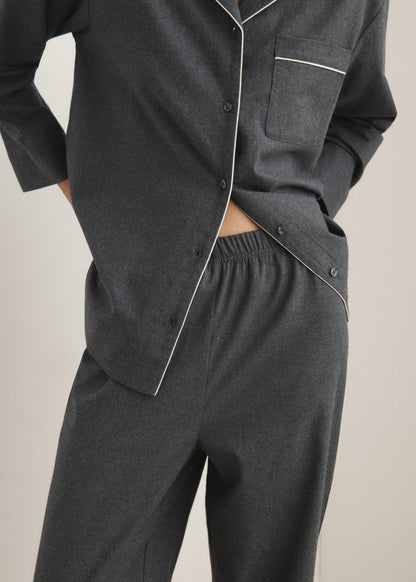 Cotton Flannel Trousers With Contrasting Piping