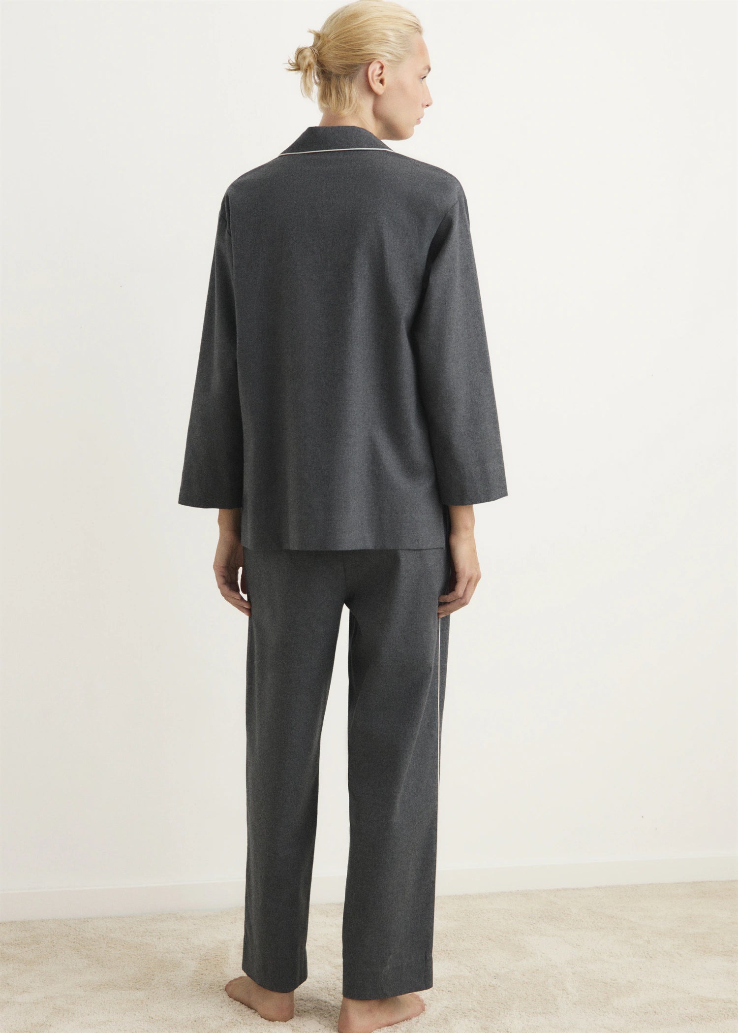 Cotton Flannel Trousers With Contrasting Piping