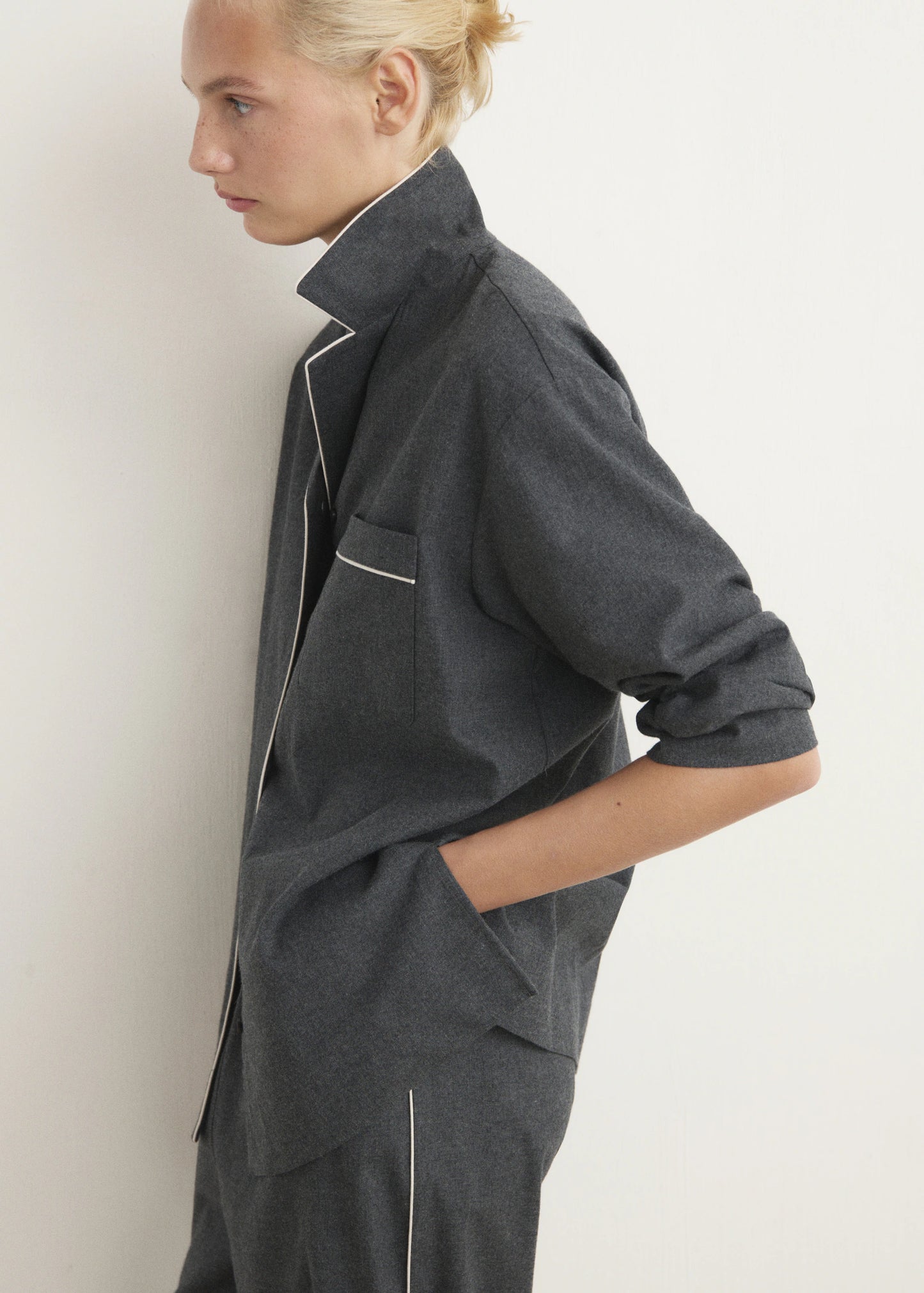 Cotton Flannel Trousers With Contrasting Piping