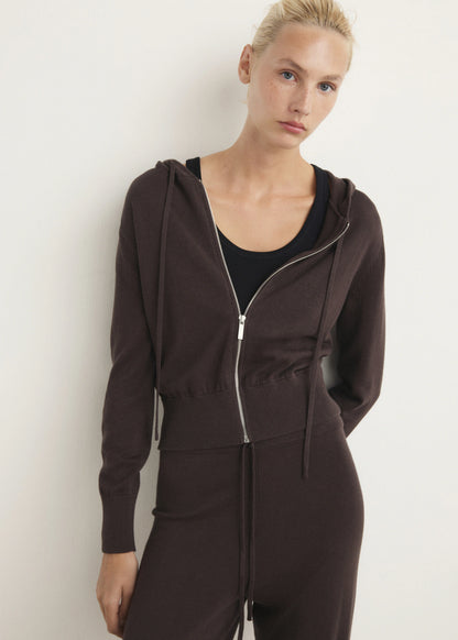 Cotton Knitted Cardigan With Hood