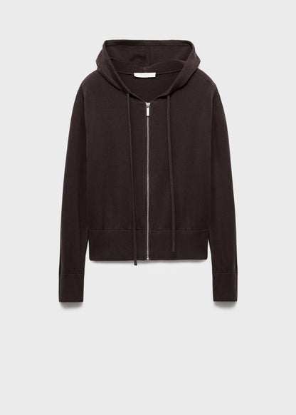 Cotton Knitted Cardigan With Hood