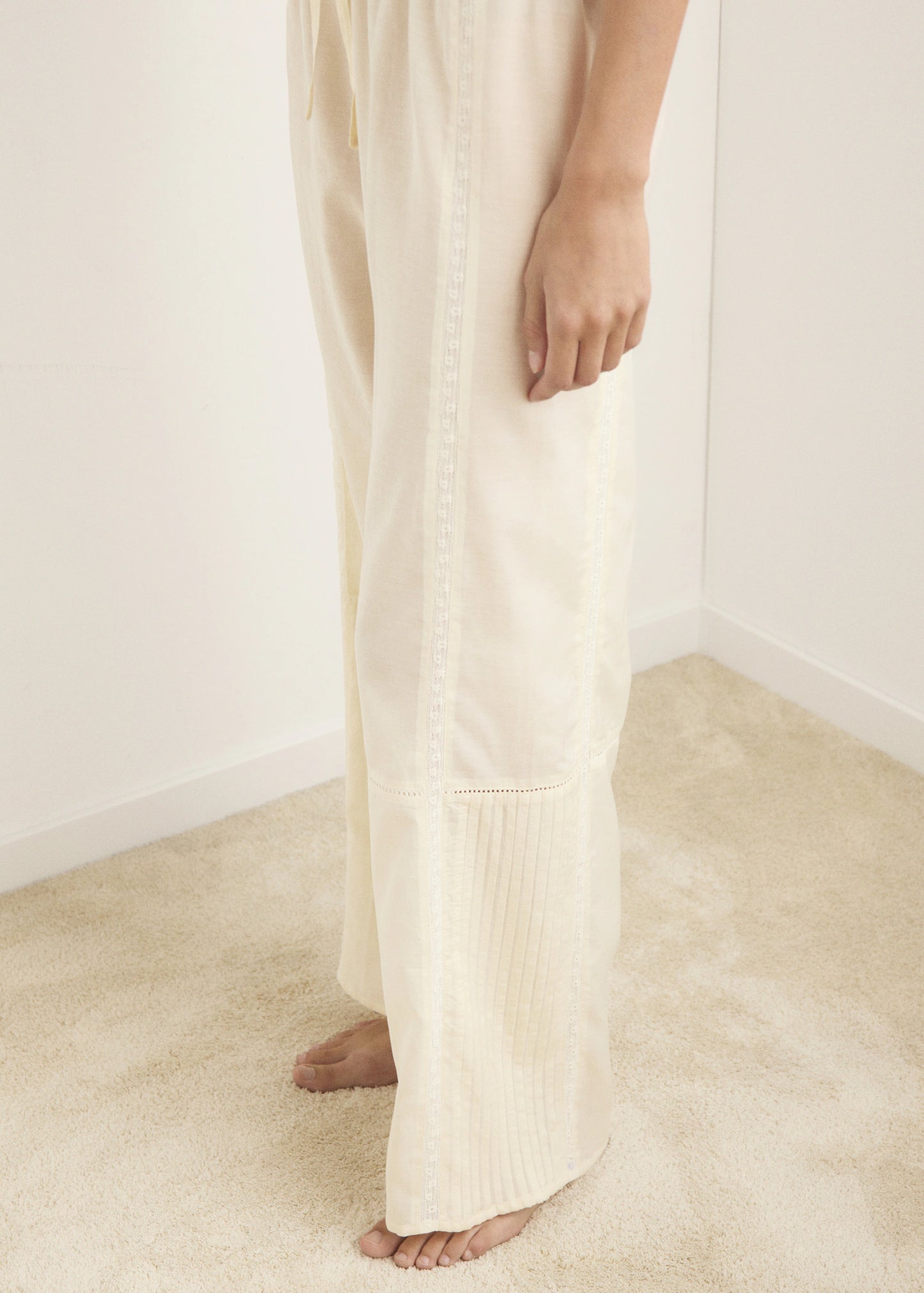 Cotton Lace Pyjama Trousers With Drawstring