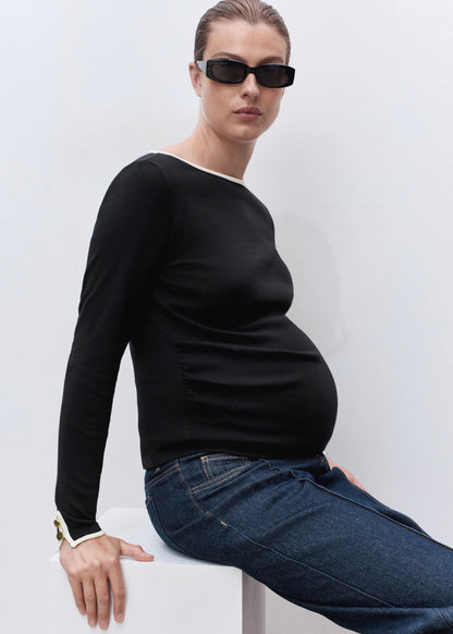 Cotton Maternity T Shirt With Buttoned Cuffs