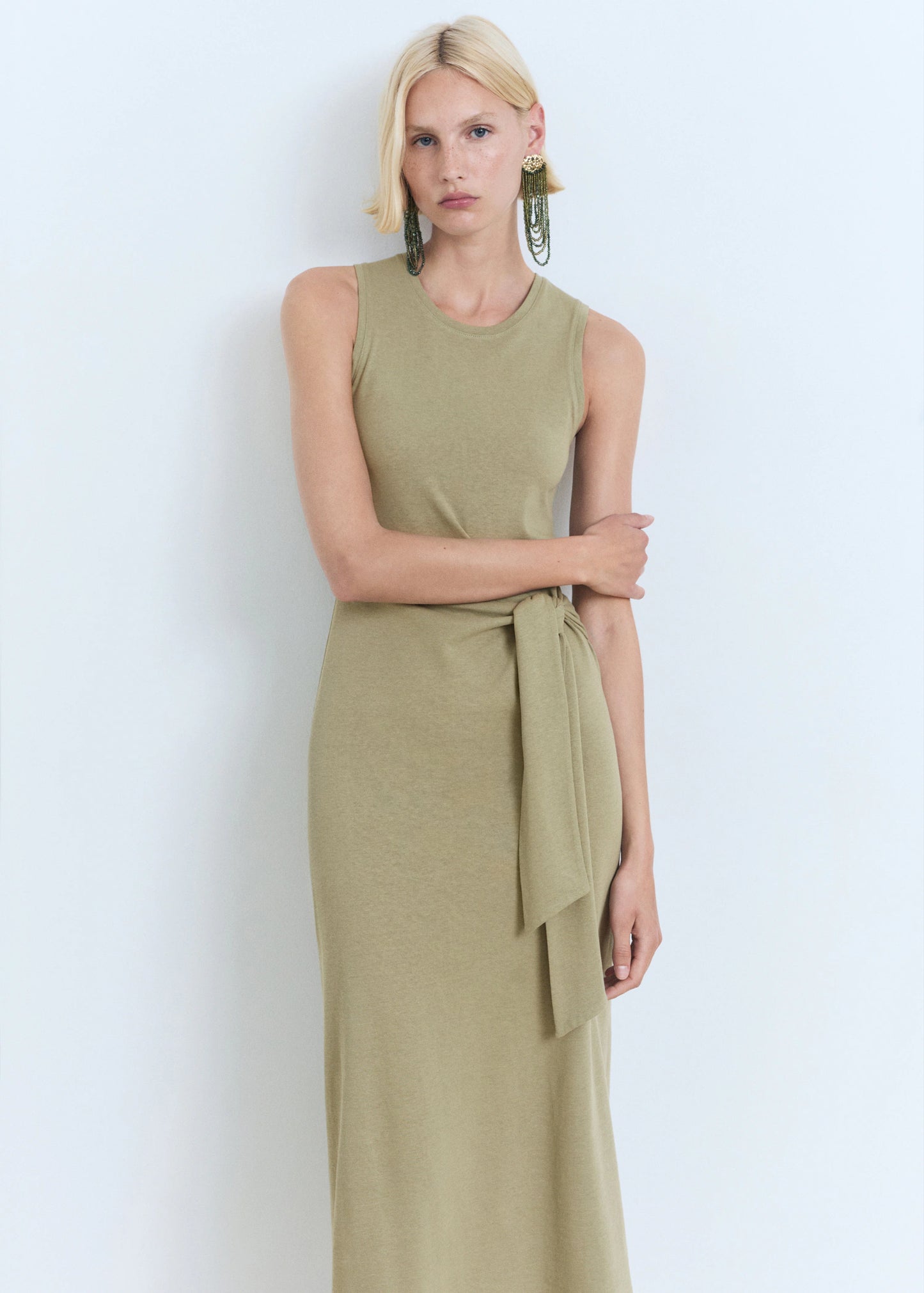 Cotton Midi Dress With Knot Detail
