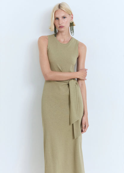 Cotton Midi Dress With Knot Detail