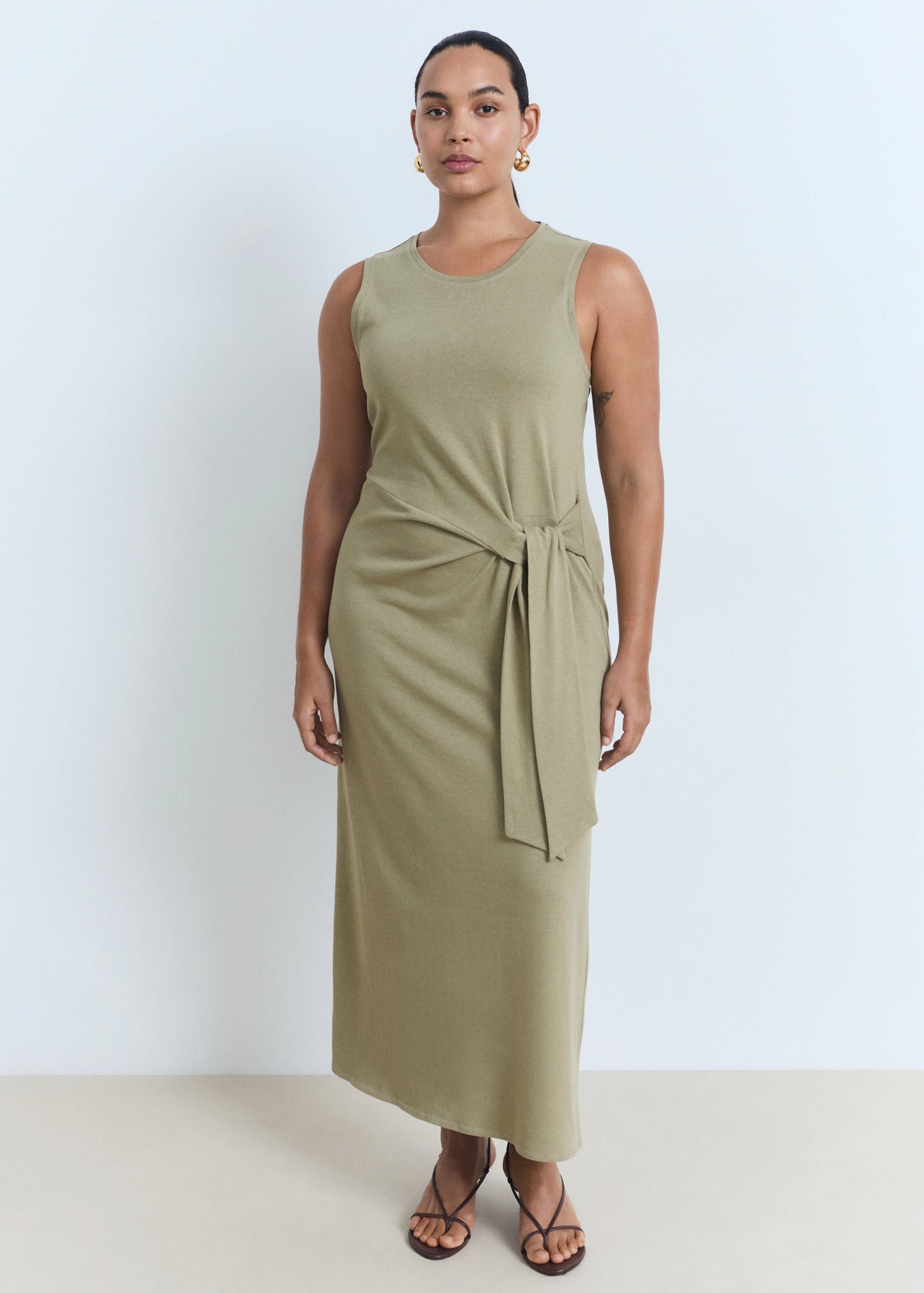 Cotton Midi Dress With Knot Detail
