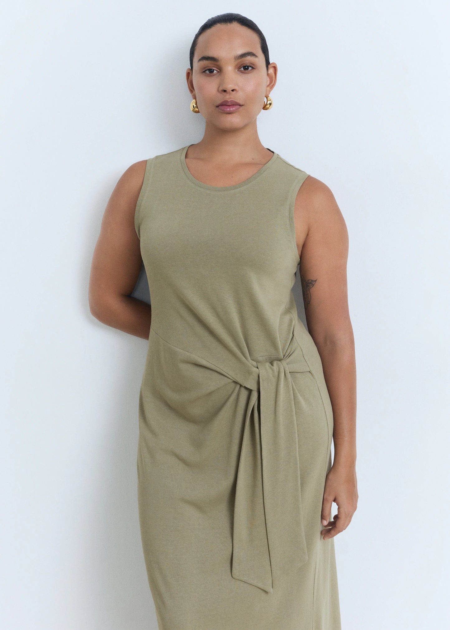 Cotton Midi Dress With Knot Detail