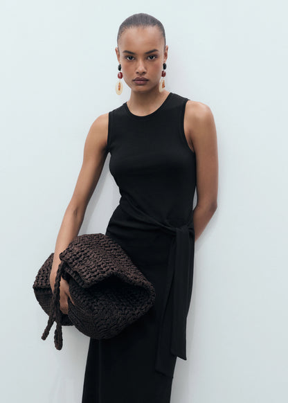 Cotton Midi Dress With Knot Detail