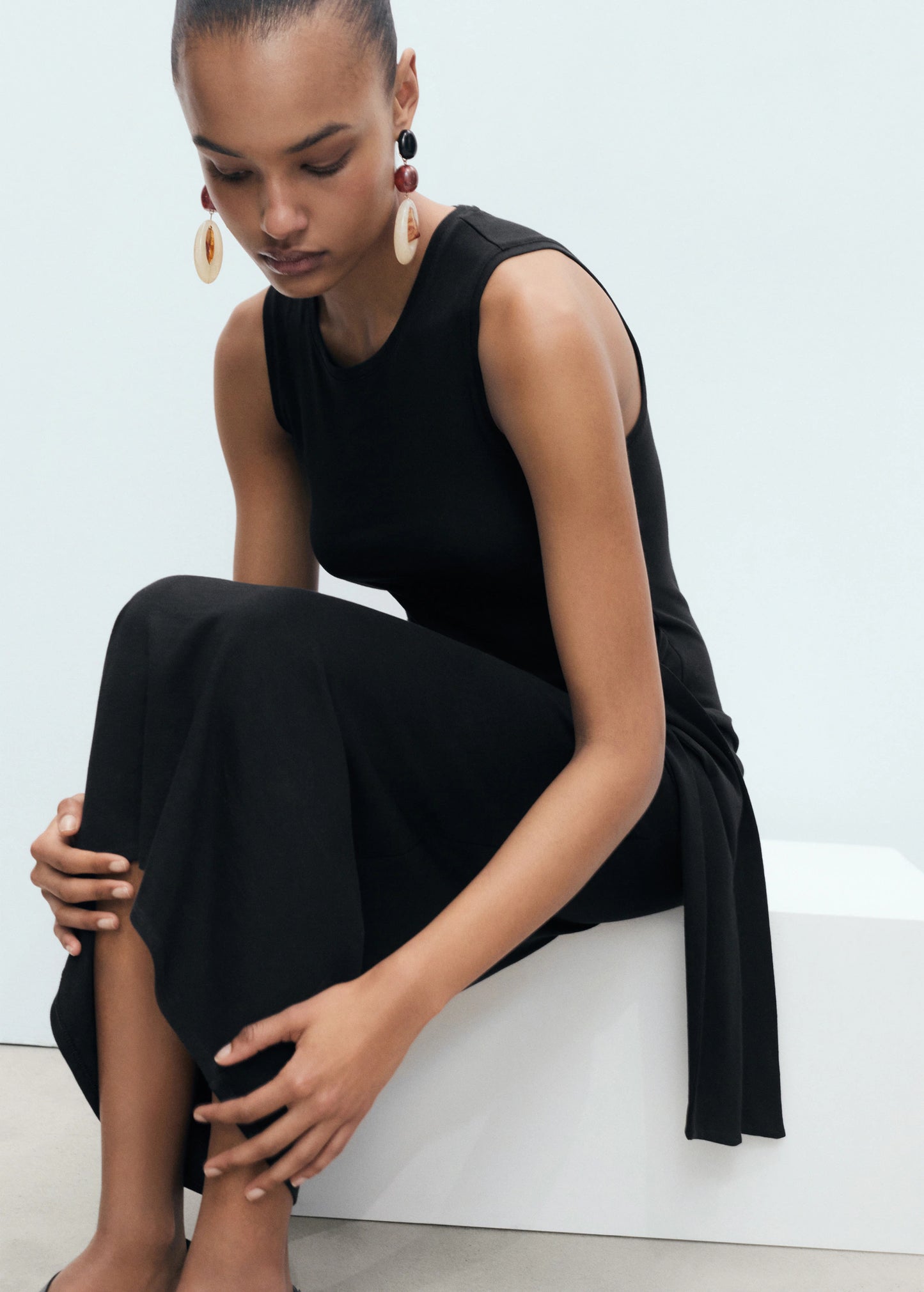 Cotton Midi Dress With Knot Detail