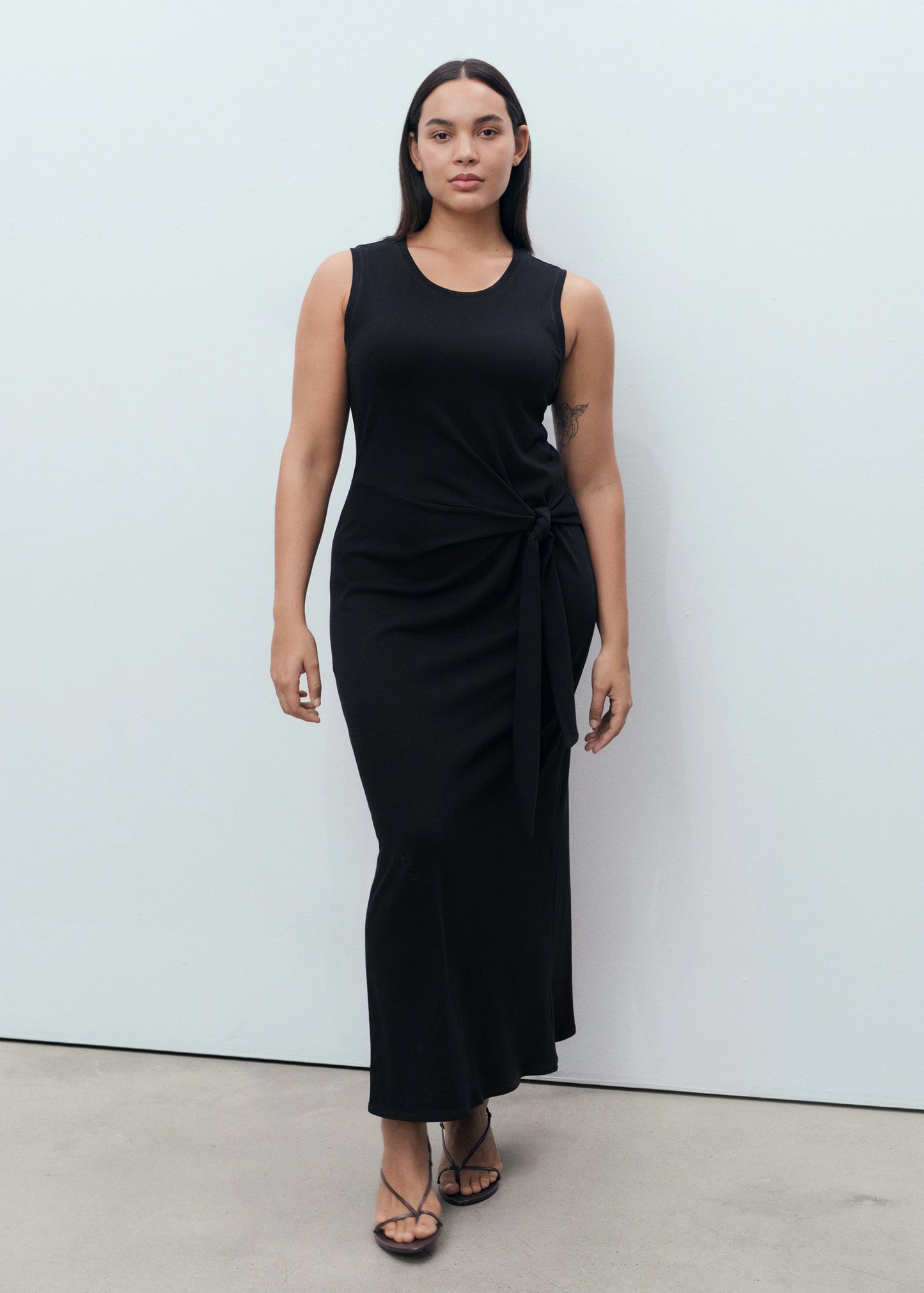 Cotton Midi Dress With Knot Detail