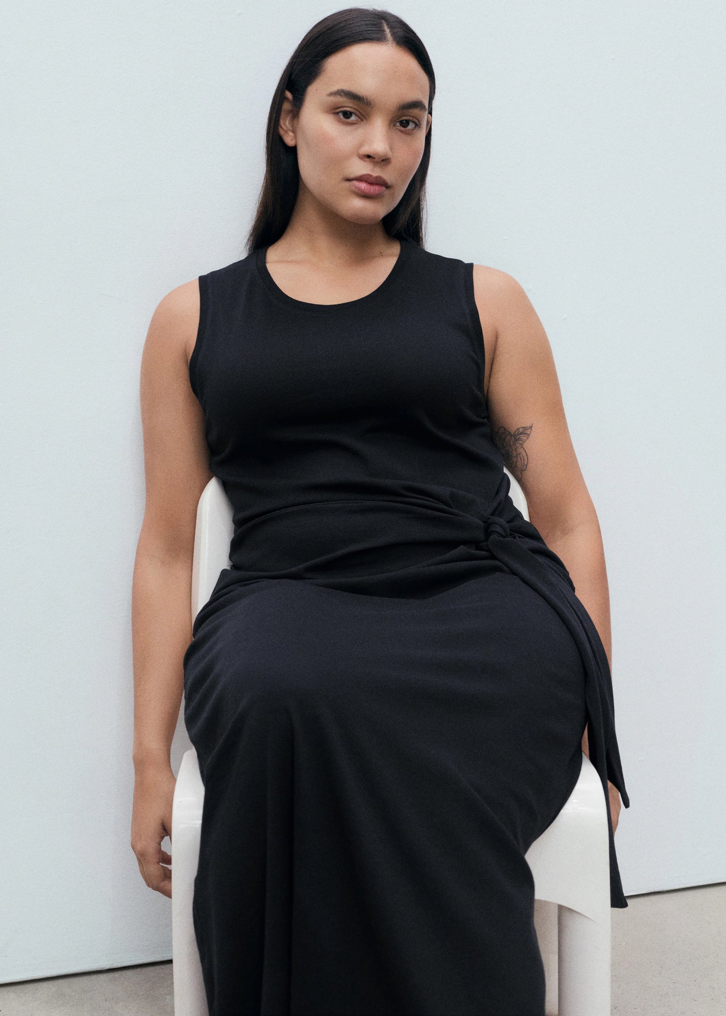 Cotton Midi Dress With Knot Detail