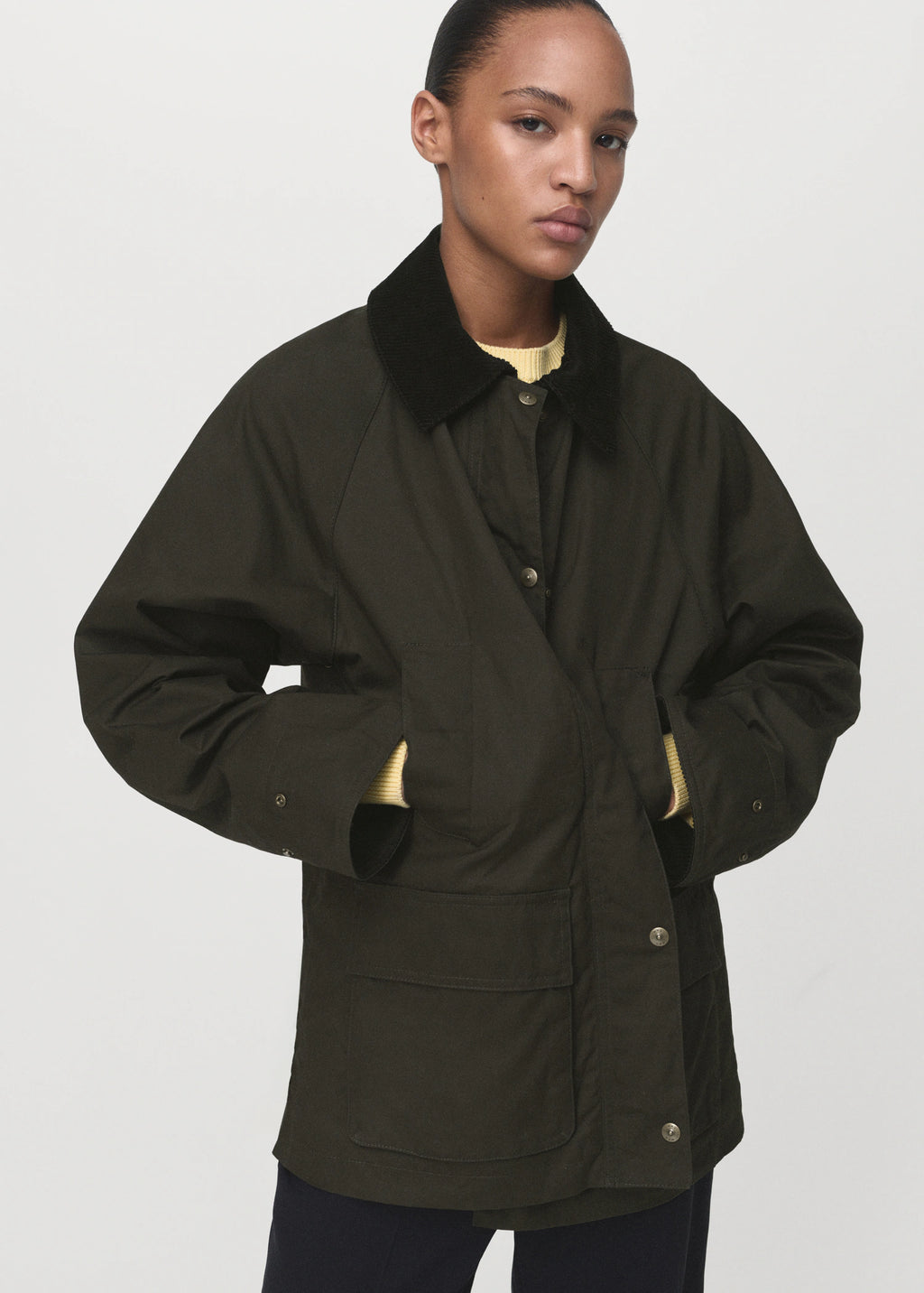 Cotton Parka With Corduroy Collar