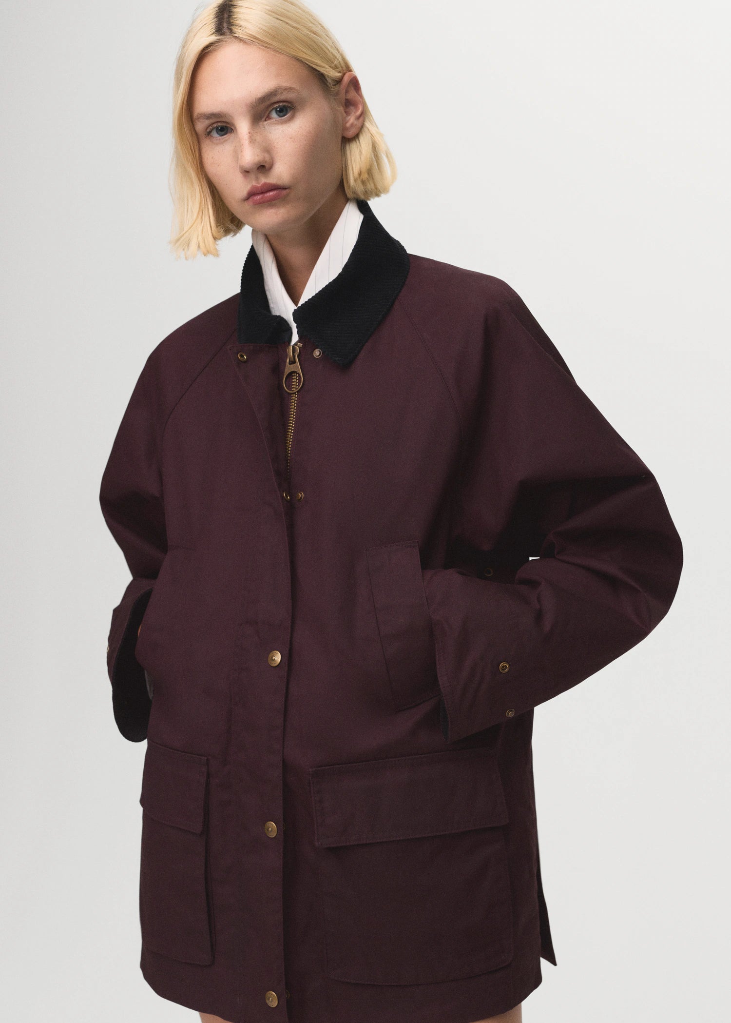 Cotton Parka With Corduroy Collar