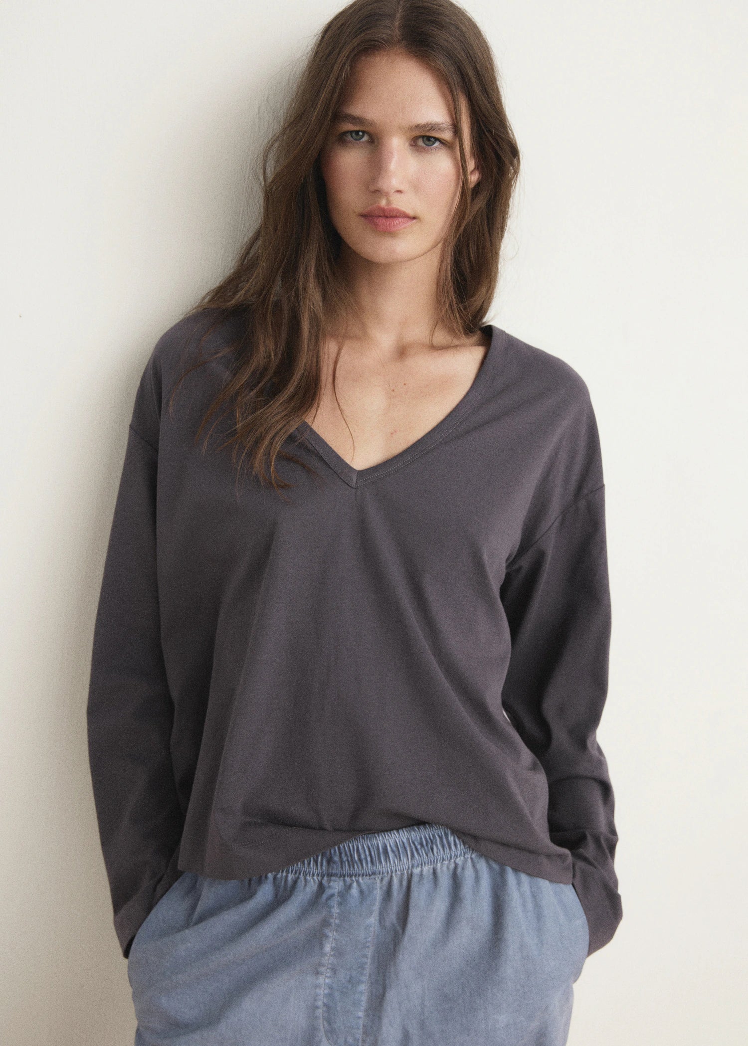 Cotton Pyjama T Shirt With Sleeve Detail